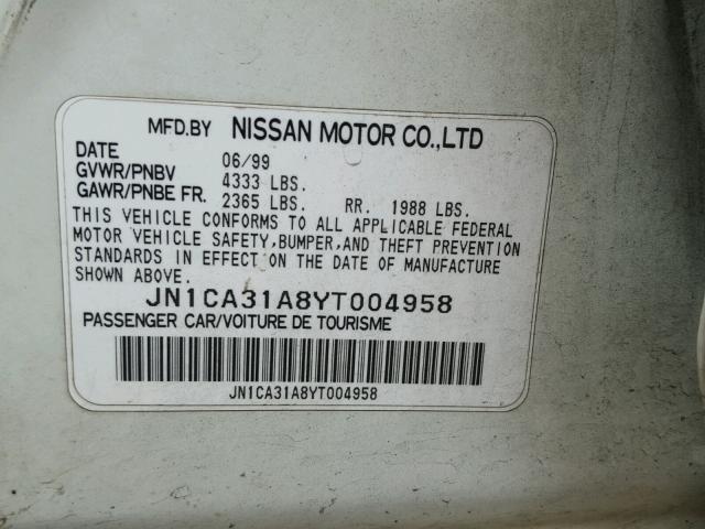 JN1CA31A8YT004958 - 2000 NISSAN MAXIMA GLE WHITE photo 10