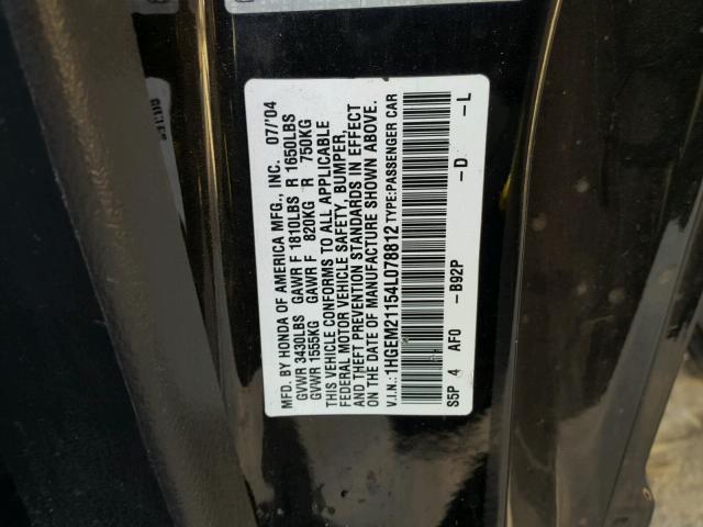 1HGEM21154L078812 - 2004 HONDA CIVIC DX V BLACK photo 10