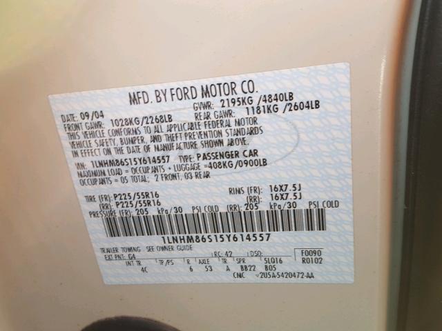 1LNHM86S15Y614557 - 2005 LINCOLN LS 奶油色 照片 10