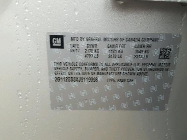 2G1125S3XJ9119998 - 2018 CHEVROLET IMPALA PRE ვერცხლისფერი ფოტო 10