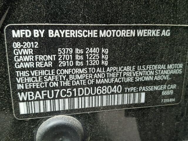 WBAFU7C51DDU68040 - 2013 BMW 535 XI 黑色 照片 10