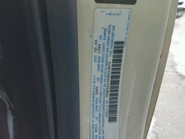 3VWCK21Y03M314575 - 2003 VOLKSWAGEN NEW BEETLE 奶油色 照片 10