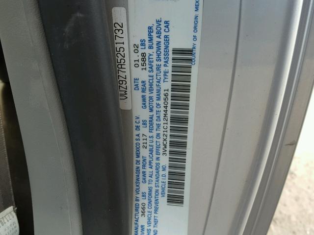 3VWCK21C12M440561 - 2002 VOLKSWAGEN NEW BEETLE 银色 照片 10