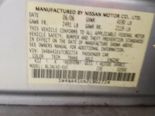 1N4BA41EX7C802724 - 2007 NISSAN MAXIMA SE BEIGE photo 10