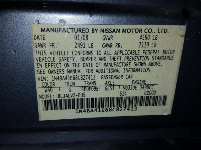 1N4BA41E68C827413 - 2008 NISSAN MAXIMA SE SILVER photo 10