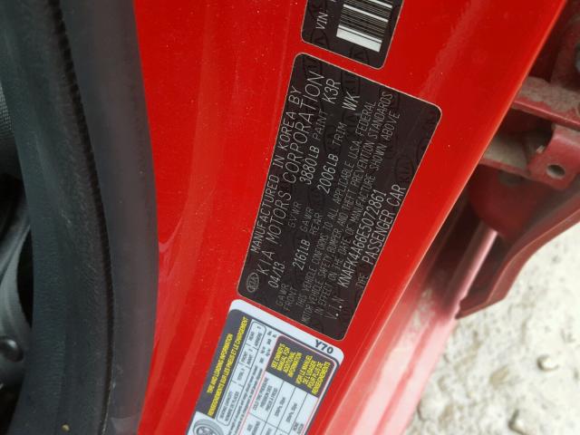 KNAFK4A66E5072861 - 2014 KIA FORTE LX RED photo 10