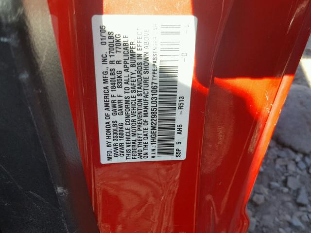 1HGEM22985L031067 - 2005 HONDA CIVIC EX Qırmızı foto 10