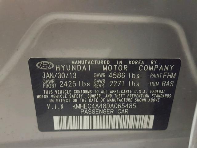 KMHEC4A48DA065485 - 2013 HYUNDAI SONATA HYB SILVER photo 10