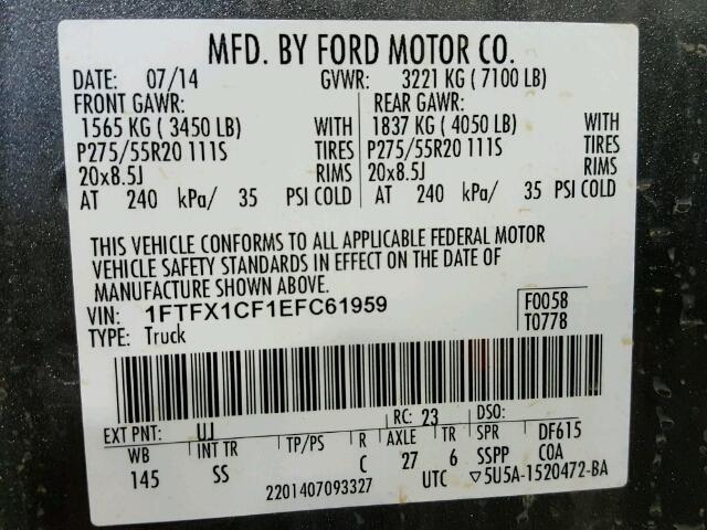 1FTFX1CF1EFC61959 - 2014 FORD F150 SUPER GRAY photo 10