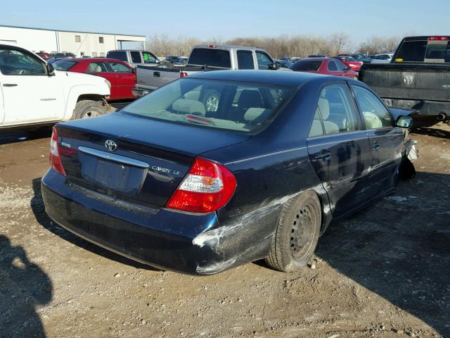 JTDBE32K420138010 - 2002 TOYOTA CAMRY LE BLUE photo 4