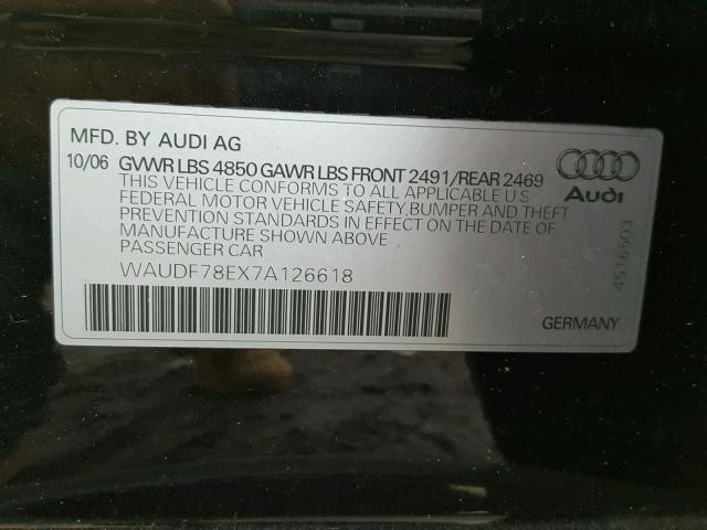 WAUDF78EX7A126618 - 2007 AUDI A4 2.0T QU BLACK photo 10