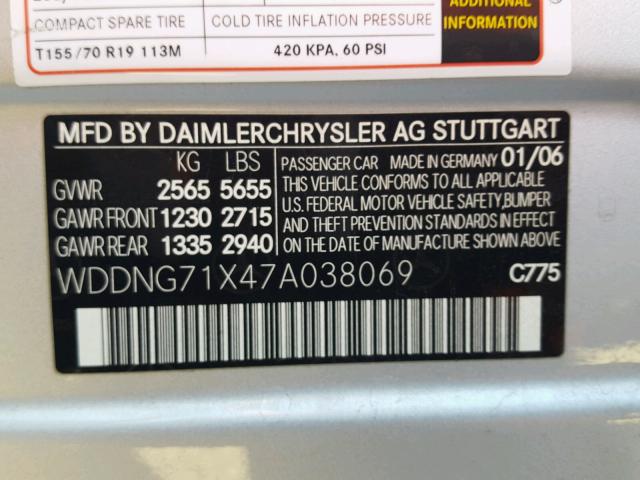 WDDNG71X47A038069 - 2007 MERCEDES-BENZ S 550 SILVER photo 10