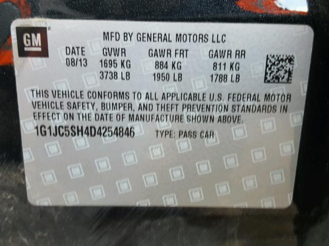 1G1JC5SH4D4254846 - 2013 CHEVROLET SONIC LT BLACK photo 10