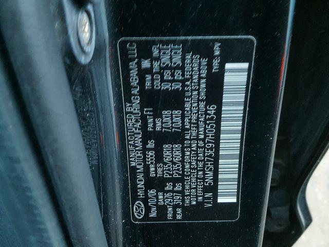 5NMSH73E97H051346 - 2007 HYUNDAI SANTA FE S BLACK photo 10