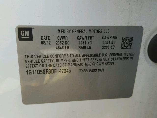 1G11D5SR3DF147345 - 2013 CHEVROLET MALIBU 1LT 白色 照片 10