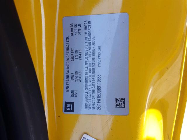 2G1FA1ED0B9119838 - 2011 CHEVROLET CAMARO LS YELLOW photo 10