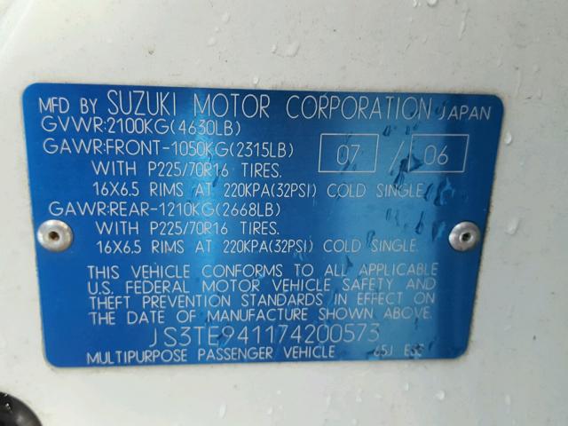 JS3TE941174200573 - 2007 SUZUKI GRAND VITA WHITE photo 10