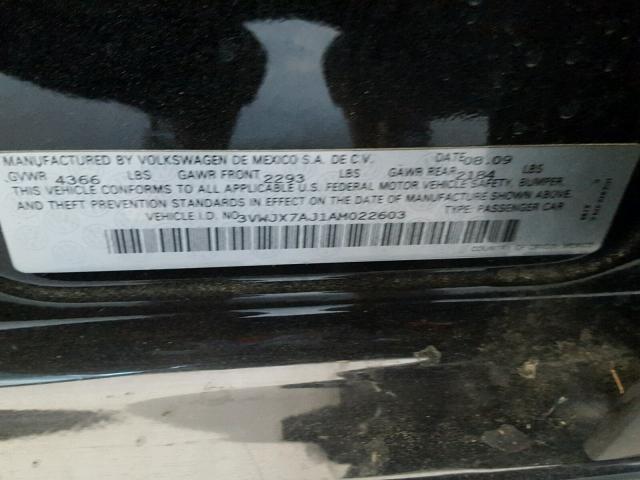 3VWJX7AJ1AM022603 - 2010 VOLKSWAGEN JETTA S 黑色 照片 10