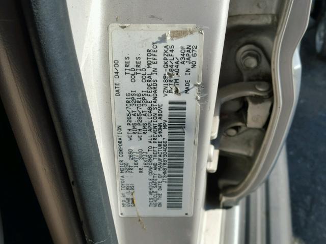 JT3HN87R8Y9040667 - 2000 TOYOTA 4RUNNER LI GRAY photo 10