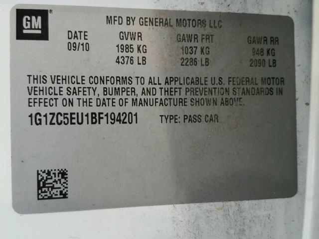 1G1ZC5EU1BF194201 - 2011 CHEVROLET MALIBU 1LT WHITE photo 10