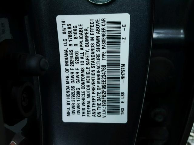 19XFB2F99EE234769 - 2014 HONDA CIVIC EXL رمادي صورة 10