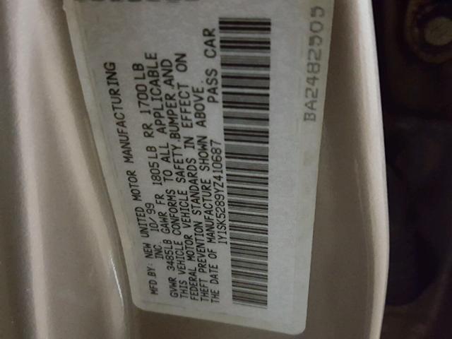 1Y1SK5289YZ410687 - 2000 CHEVROLET GEO PRIZM 棕色 照片 10