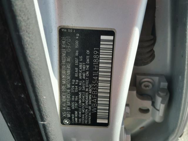 WBAFB33541LH18891 - 2001 BMW X5 4.4I SILVER photo 10