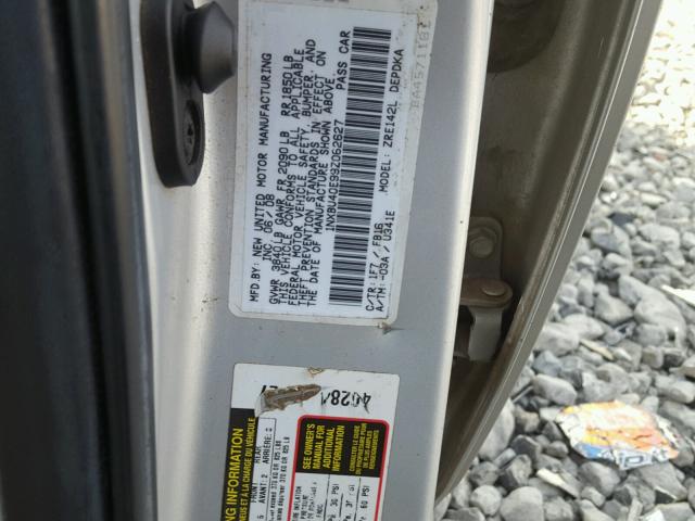 1NXBU40E99Z062627 - 2009 TOYOTA COROLLA BA SILVER photo 10