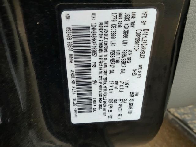 1D4HB48NX4F102657 - 2004 DODGE DURANGO SL BLACK photo 10