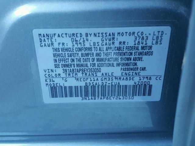 3N1AB7AP8EY263050 - 2014 NISSAN SENTRA S GRAY photo 10