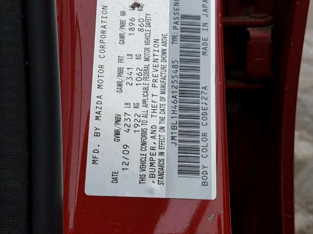 JM1BL1H46A1255485 - 2010 MAZDA SPEED 3 红色 照片 10