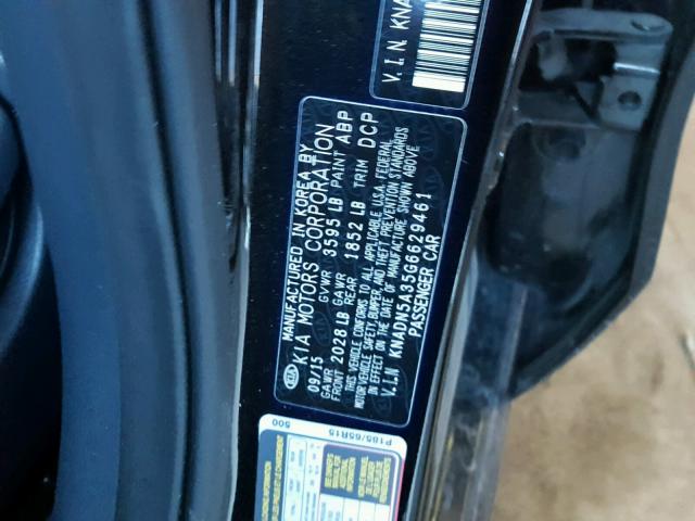 KNADN5A35G6629461 - 2016 KIA RIO EX BLACK photo 10