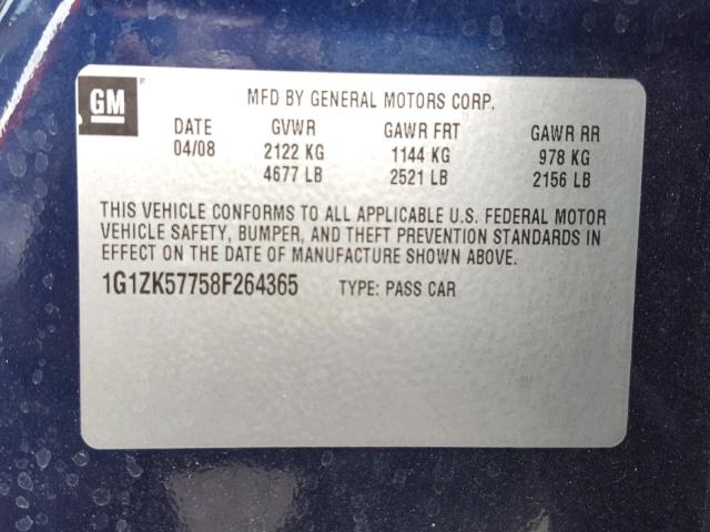 1G1ZK57758F264365 - 2008 CHEVROLET MALIBU LTZ 蓝色 照片 10