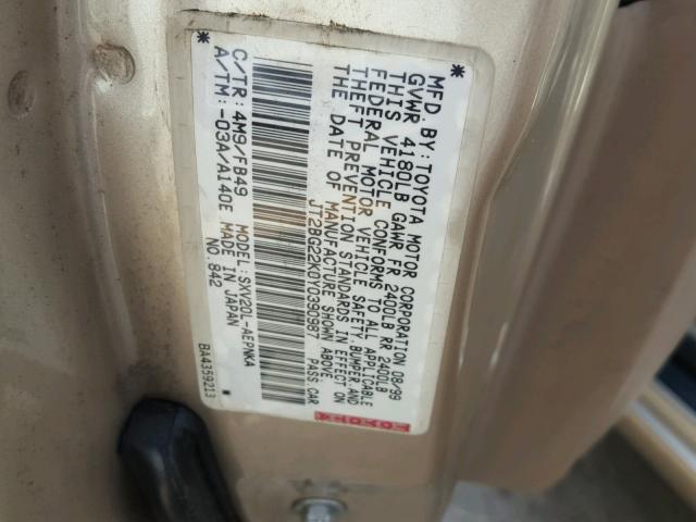 JT2BG22K0Y0390987 - 2000 TOYOTA CAMRY CE TAN photo 10