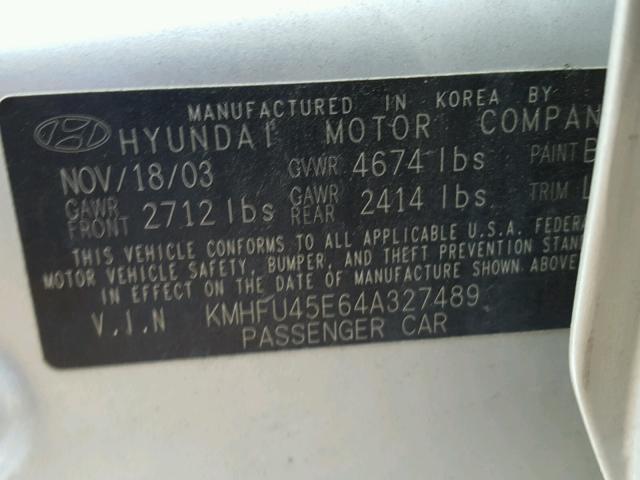 KMHFU45E64A327489 - 2004 HYUNDAI XG 350 SILVER photo 10