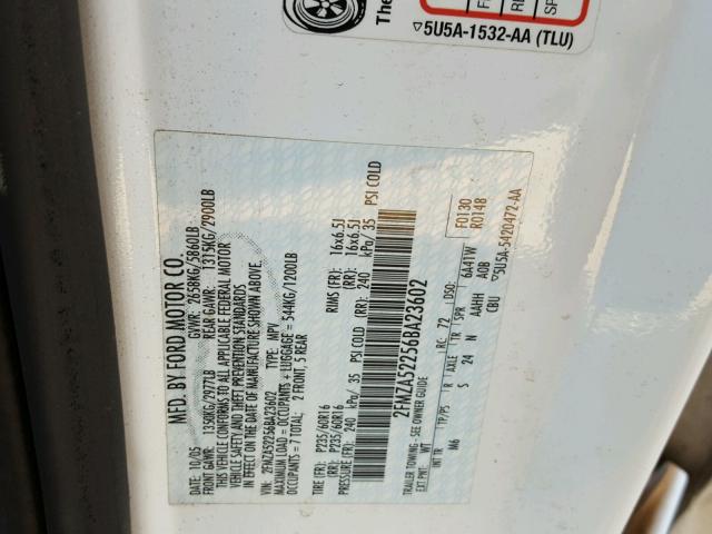 2FMZA52256BA23602 - 2006 FORD FREESTAR S WHITE photo 10