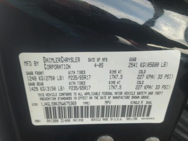 1J4GL58K25W675369 - 2005 JEEP LIBERTY LI BLACK photo 10