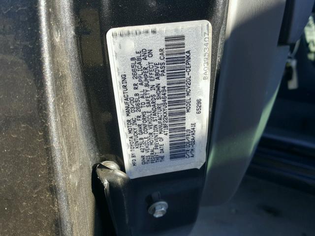 4T1BF22KXYU946494 - 2000 TOYOTA CAMRY LE GRAY photo 10