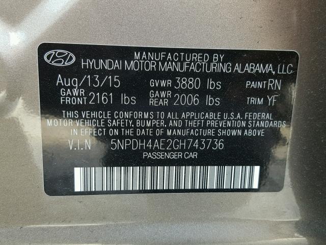 5NPDH4AE2GH743736 - 2016 HYUNDAI ELANTRA SE BROWN photo 10