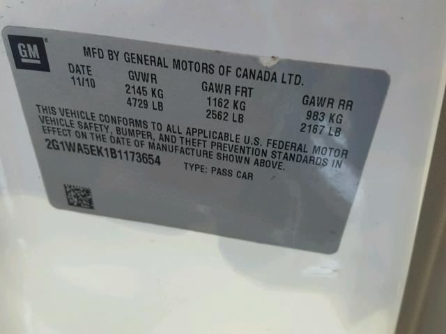 2G1WA5EK1B1173654 - 2011 CHEVROLET IMPALA LS WHITE photo 10