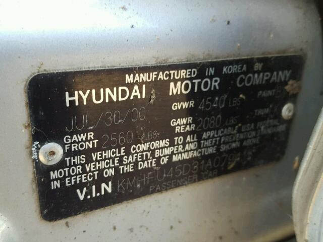 KMHFU45D31A079415 - 2001 HYUNDAI XG 300 SILVER photo 10