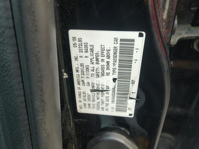 19UUA66246A053962 - 2006 ACURA 3.2TL BLACK photo 10