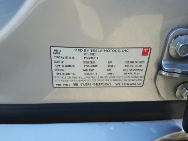 5YJSA1H14EFP38577 - 2014 TESLA MODEL S ვერცხლისფერი ფოტო 10