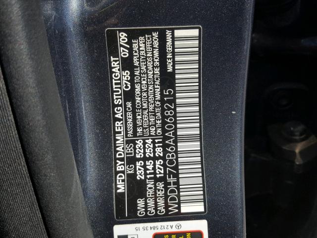 WDDHF7CB6AA068215 - 2010 MERCEDES-BENZ E 550 BLUE photo 10