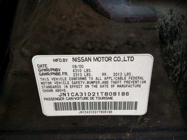 JN1CA31D21T808186 - 2001 NISSAN MAXIMA GXE BLACK photo 10