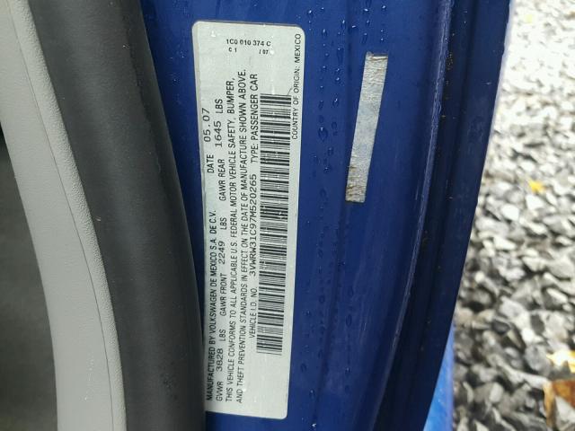 3VWRW31C97M520265 - 2007 VOLKSWAGEN NEW BEETLE 蓝色 照片 10