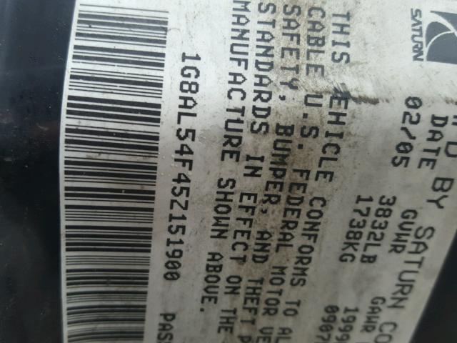 1G8AL54F45Z151900 - 2005 SATURN ION LEVEL 灰色 照片 10