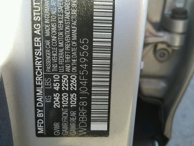 WDBRF81J04F549565 - 2004 MERCEDES-BENZ C 240 4MAT SILVER photo 10