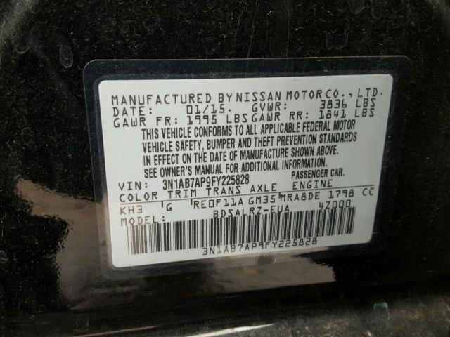 3N1AB7AP9FY225828 - 2015 NISSAN SENTRA S BLACK photo 10