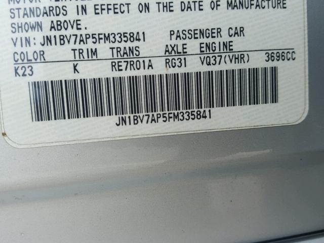 JN1BV7AP5FM335841 - 2015 INFINITI Q50 BASE SILVER photo 10